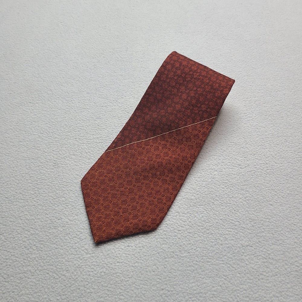 Guess Necktie Mens OS Orange Excellent Silk Geometric Hand Sewn USA Made